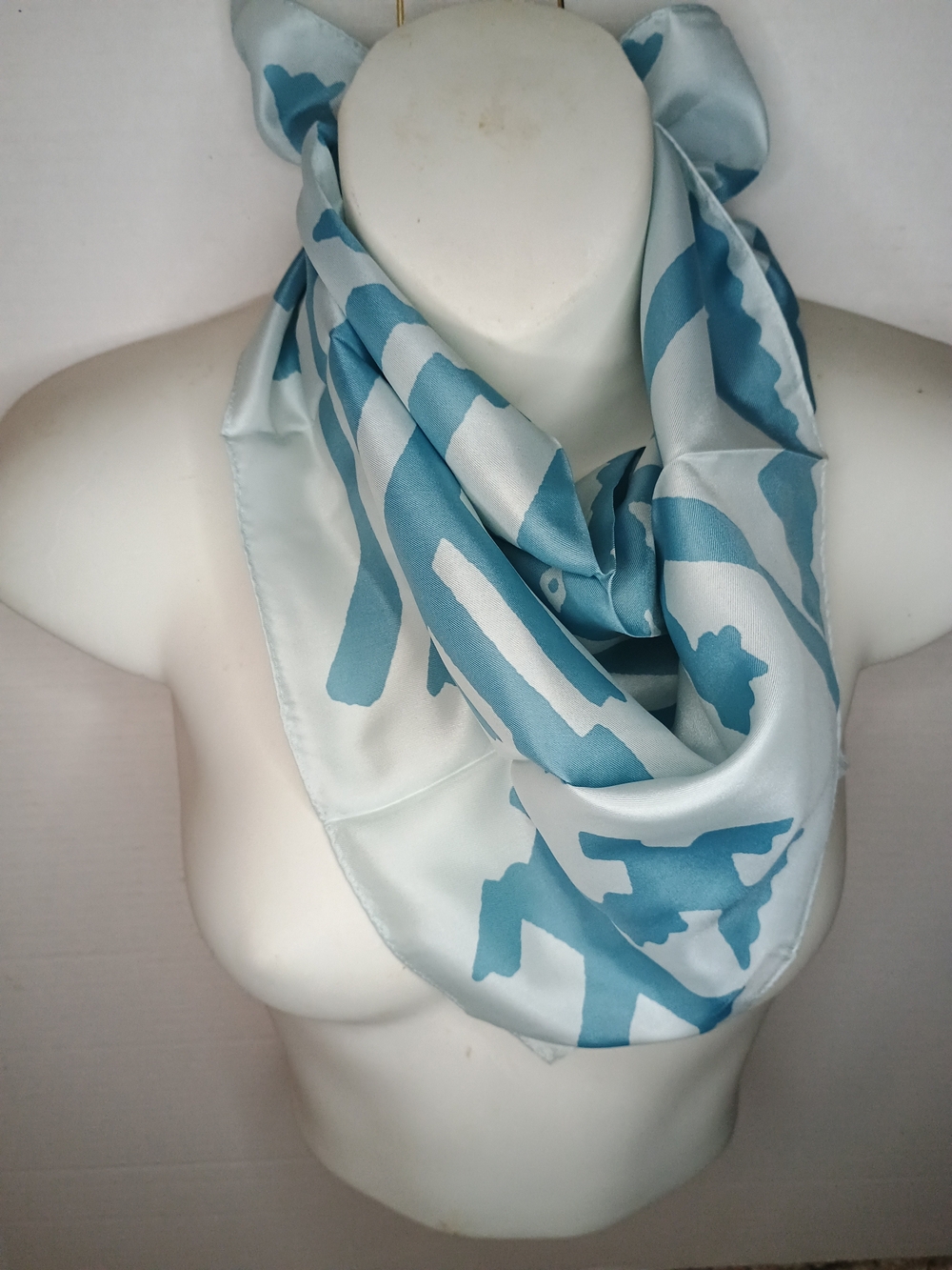 Vintage Glextex Silk Blend Teal Blue-Print Pattern Women's Scarf 20x20 New